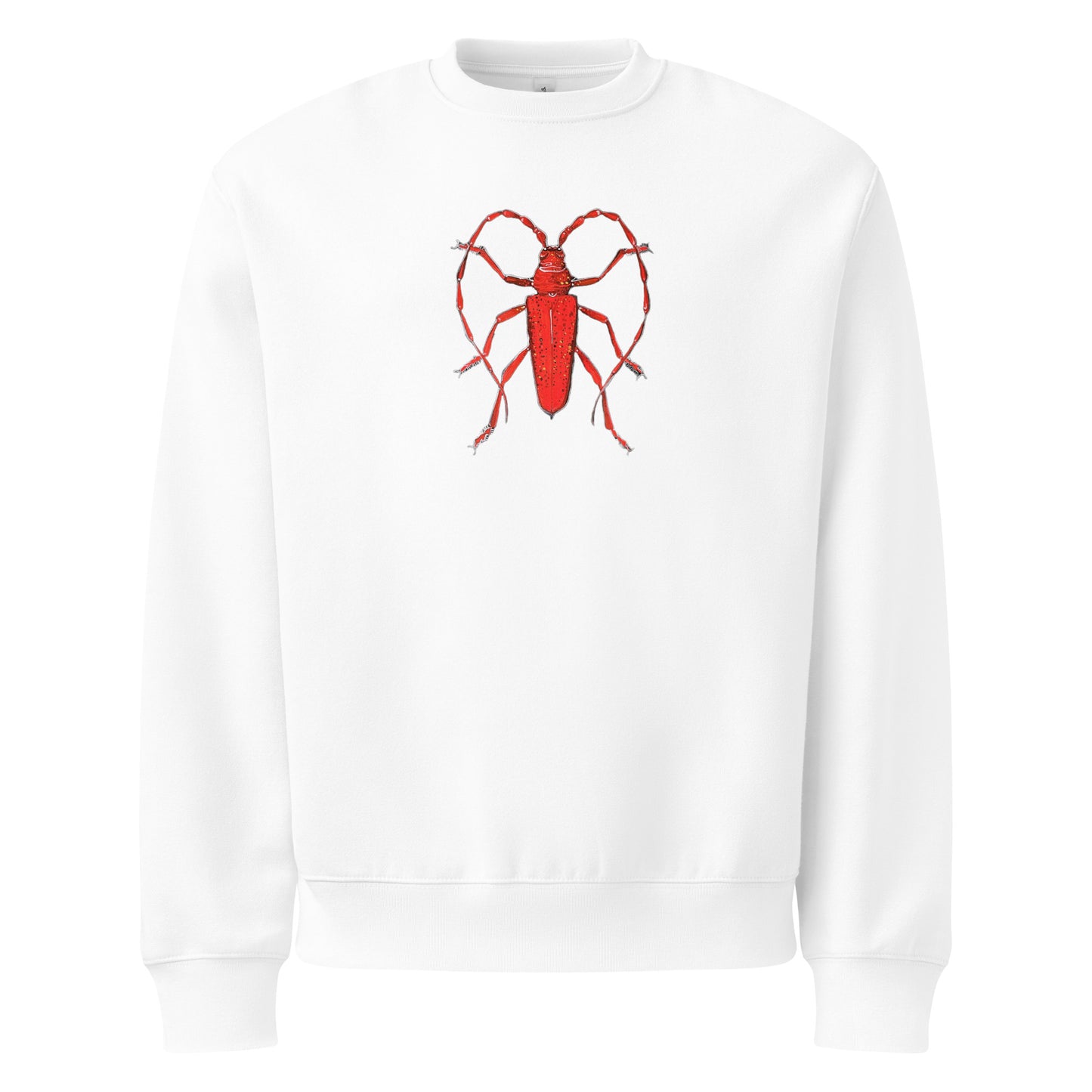 Red Beetle design by Kirsten Blackburn on oversized heavyweight sweatshirt
