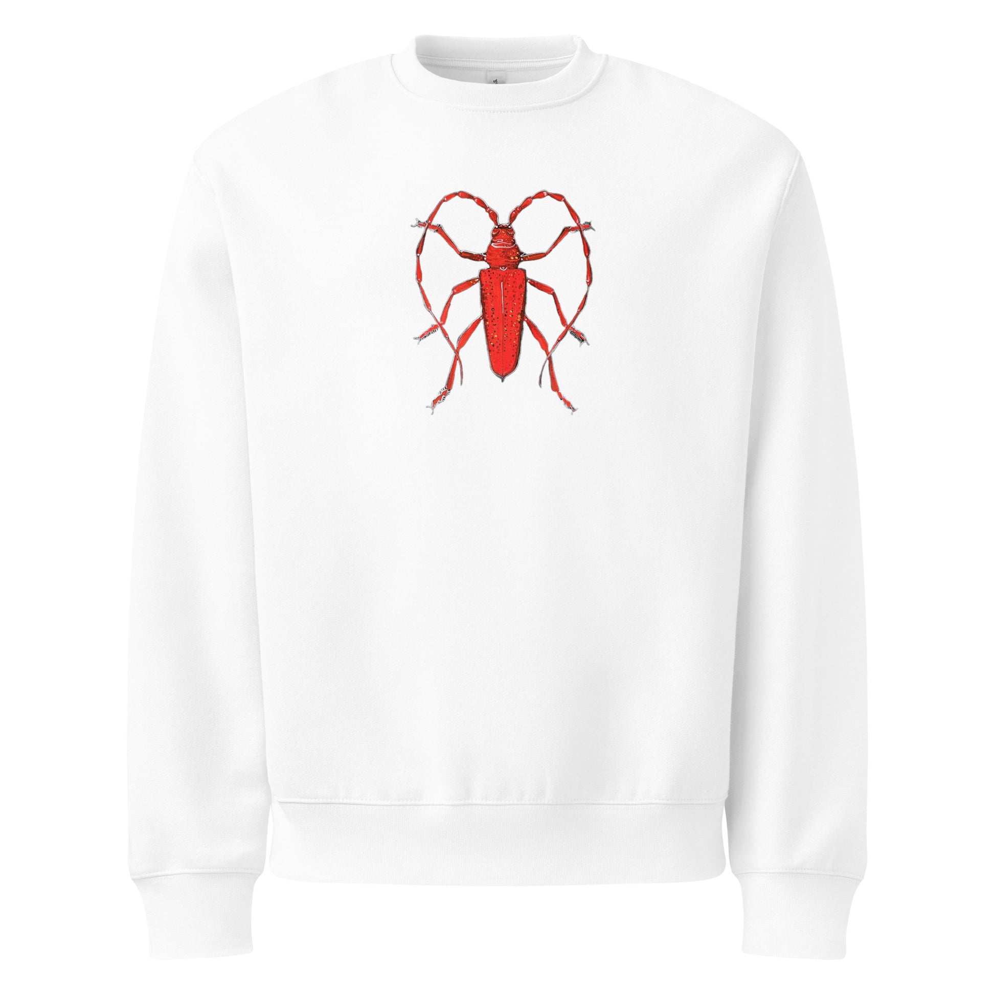 Red Beetle design by Kirsten Blackburn on oversized heavyweight sweatshirt