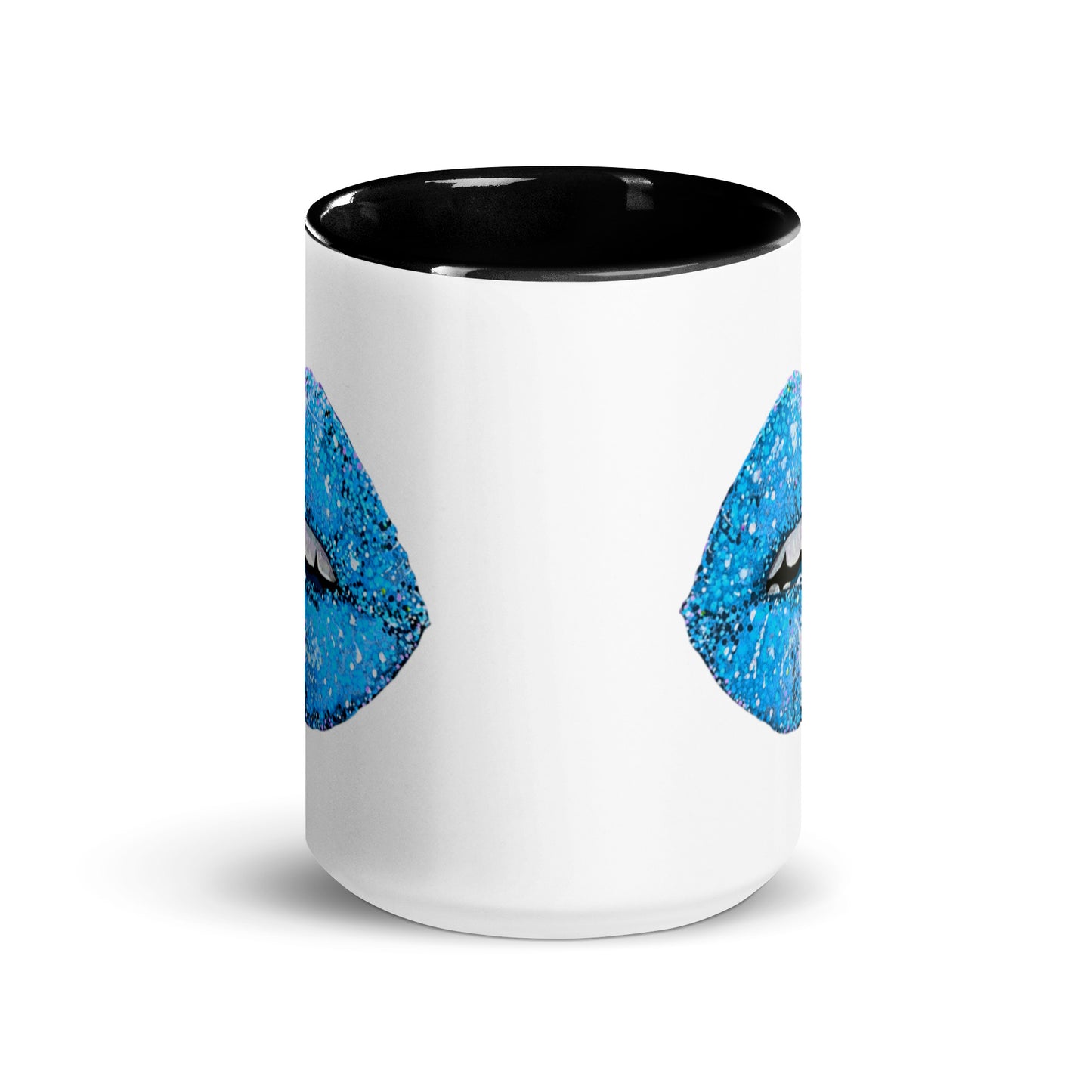 Blue Glitter Lips design by Kirsten Blackburn on 15oz mug with color inside