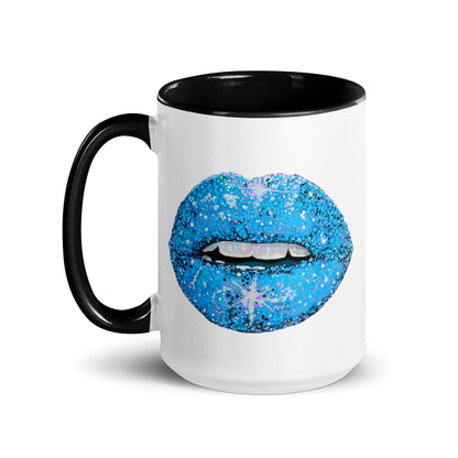Blue Glitter Lips design by Kirsten Blackburn on 15oz mug with color inside