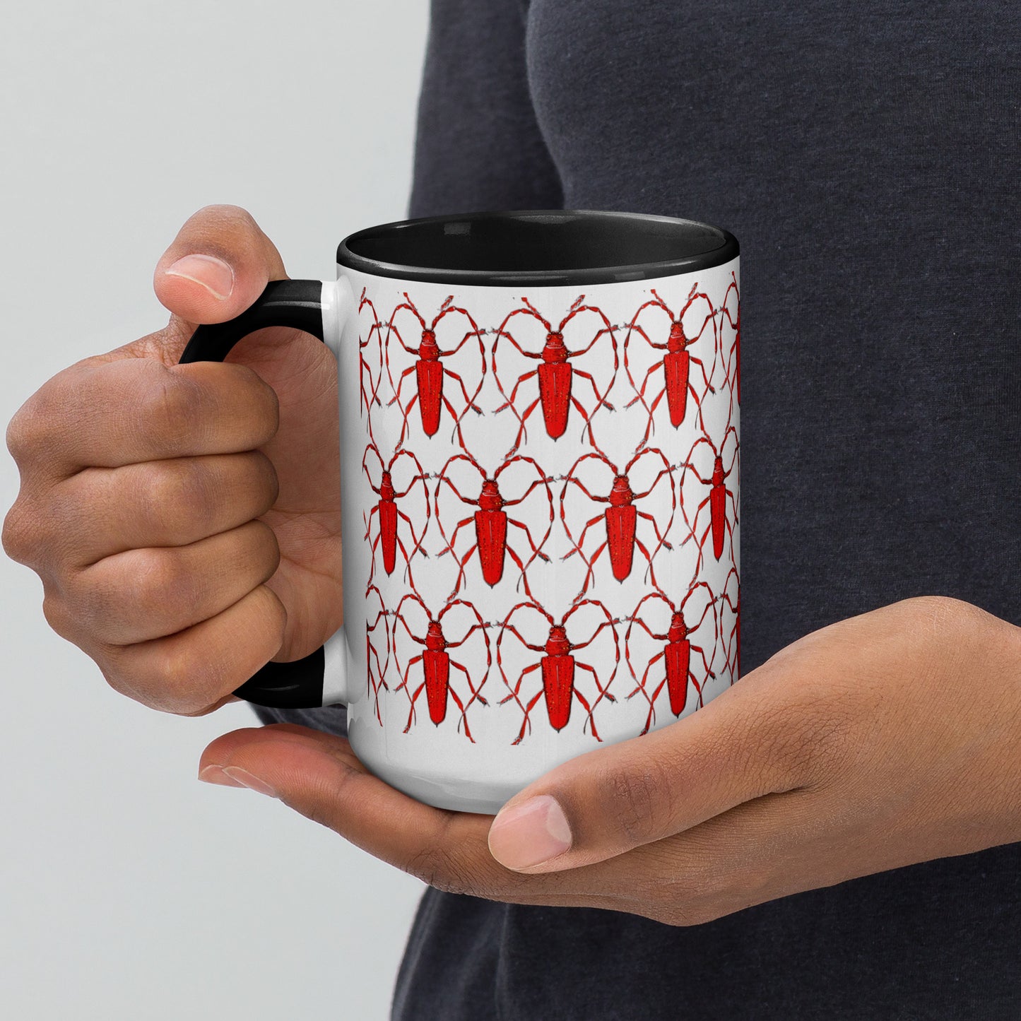 Red Beetle Parade design by Kirsten Blackburn on 15oz glossy mug with colored interior
