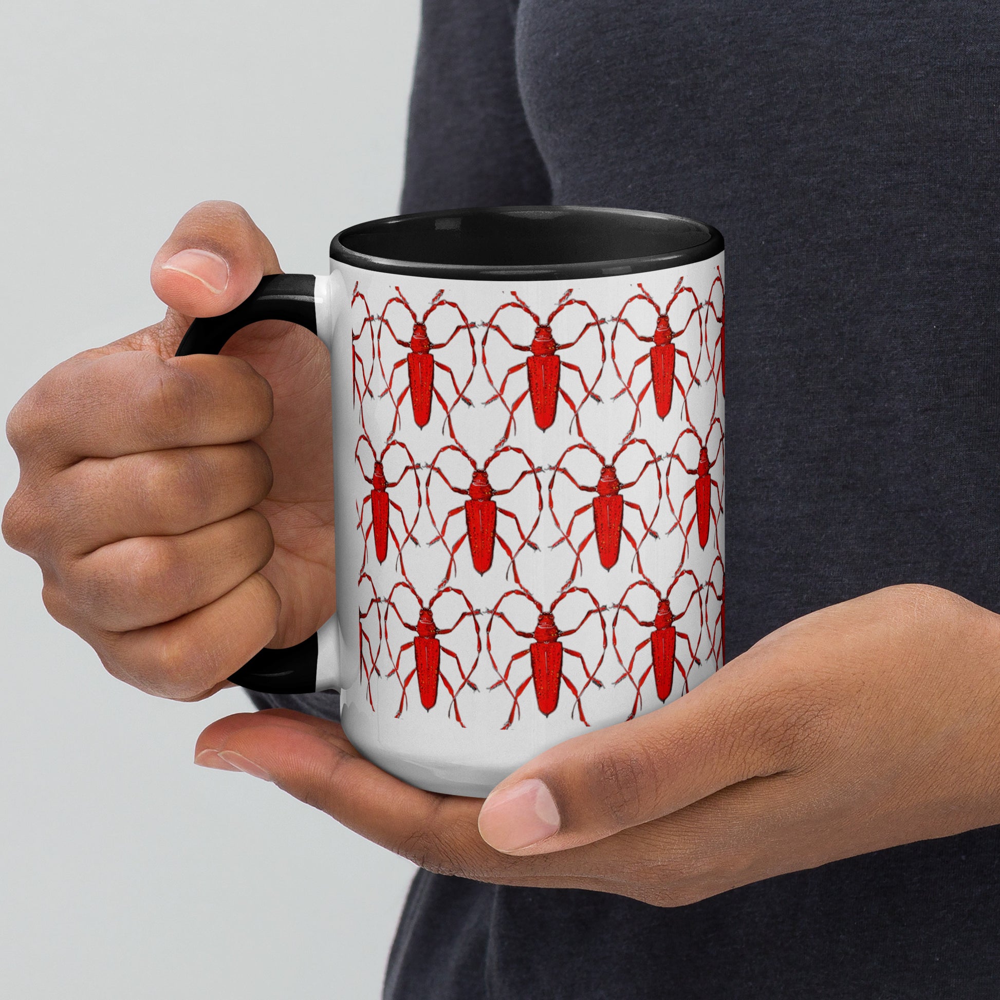 Red Beetle Parade design by Kirsten Blackburn on 15oz glossy mug with colored interior