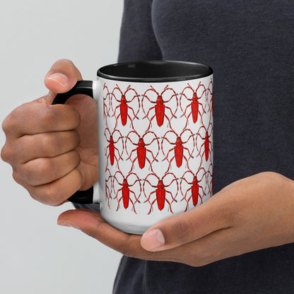 Red Beetle Parade design by Kirsten Blackburn on 15oz glossy mug with colored interior