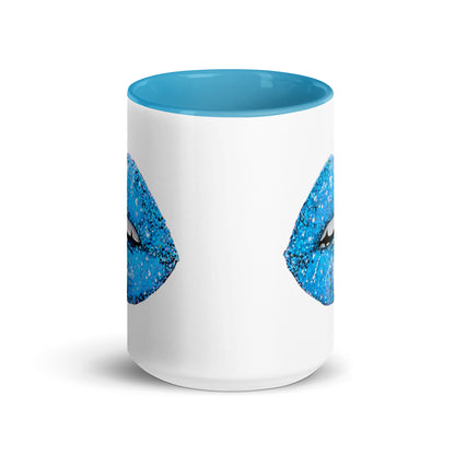 Blue Glitter Lips design by Kirsten Blackburn on 15oz mug with color inside