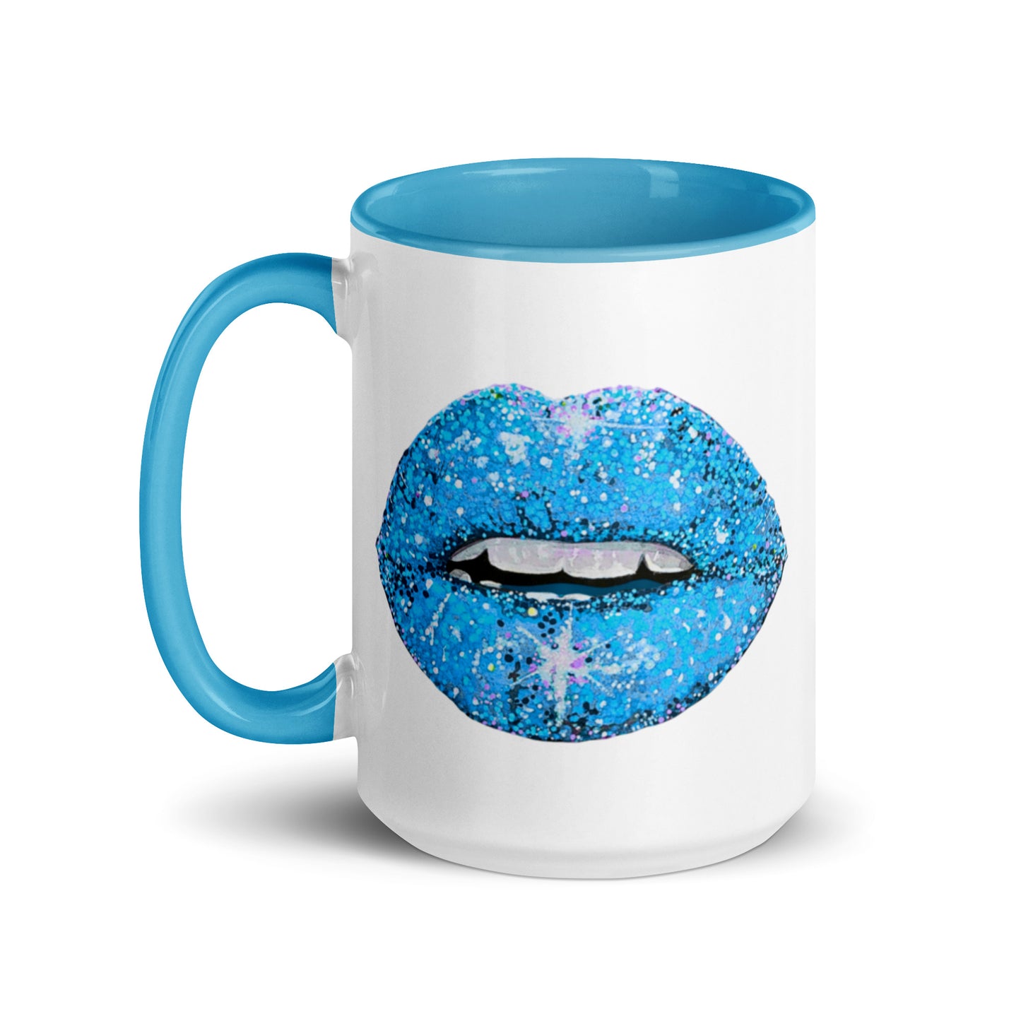 Blue Glitter Lips design by Kirsten Blackburn on 15oz mug with color inside