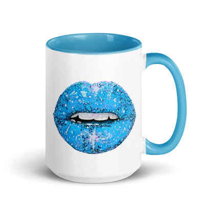 Blue Glitter Lips design by Kirsten Blackburn on 15oz mug with color inside