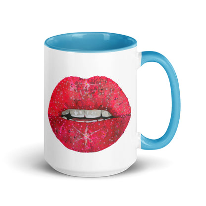 Red glitter lips design by Kirsten Blackburn on 15oz glossy mug with colored interior