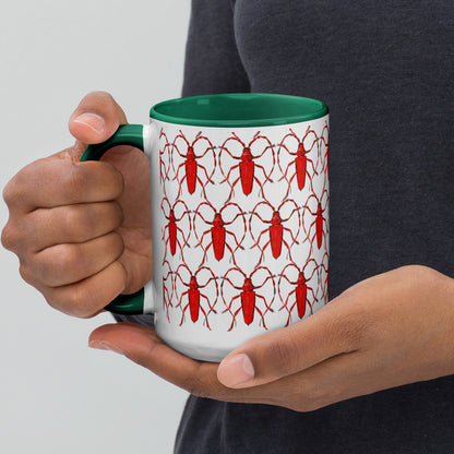 Red Beetle Parade design by Kirsten Blackburn on 15oz glossy mug with colored interior