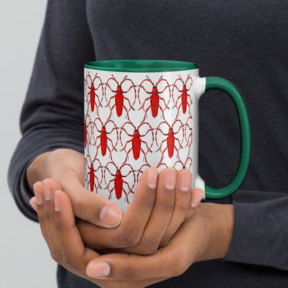 Red Beetle Parade design by Kirsten Blackburn on 15oz glossy mug with colored interior