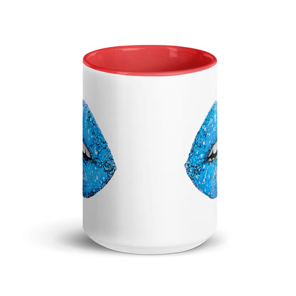 Blue Glitter Lips design by Kirsten Blackburn on 15oz mug with color inside