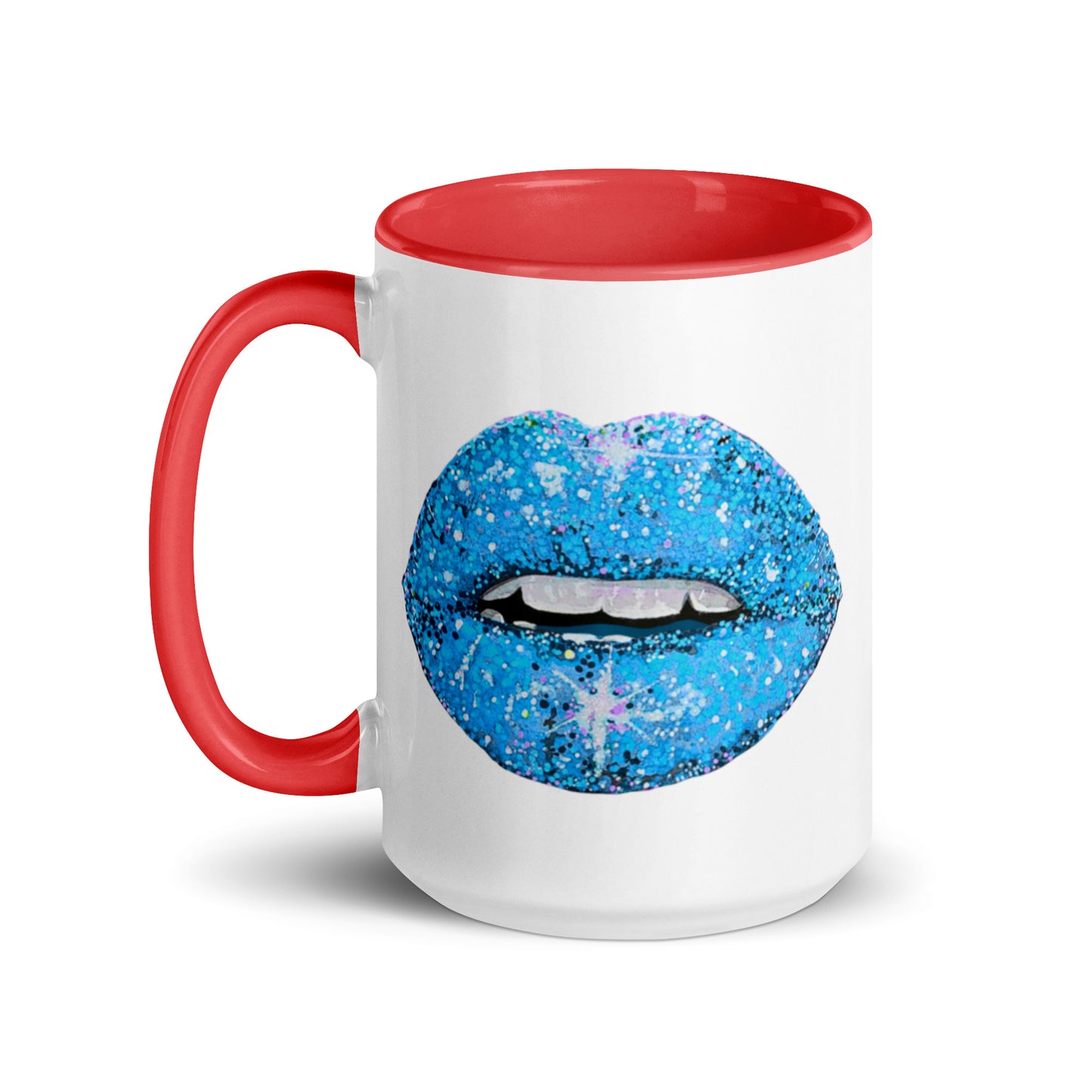 Blue Glitter Lips design by Kirsten Blackburn on 15oz mug with color inside