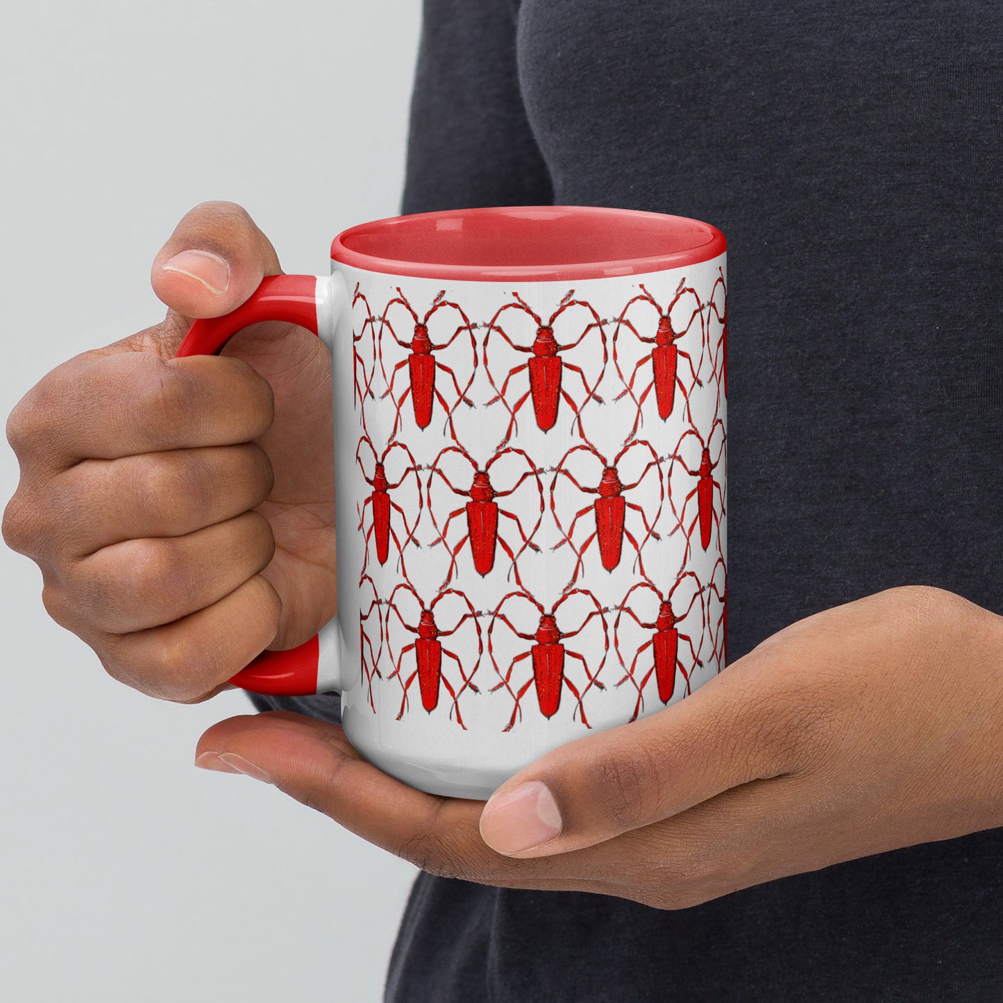 Red Beetle Parade design by Kirsten Blackburn on 15oz glossy mug with colored interior