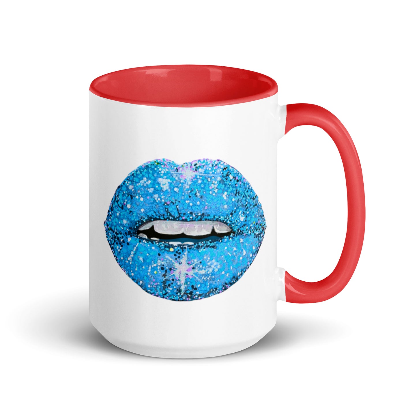 Blue Glitter Lips design by Kirsten Blackburn on 15oz mug with color inside