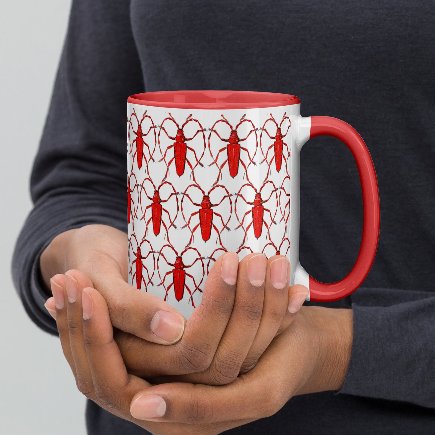 Red Beetle Parade design by Kirsten Blackburn on 15oz glossy mug with colored interior