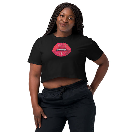 Red Glitter Lips design by Kirsten Blackburn on crop top