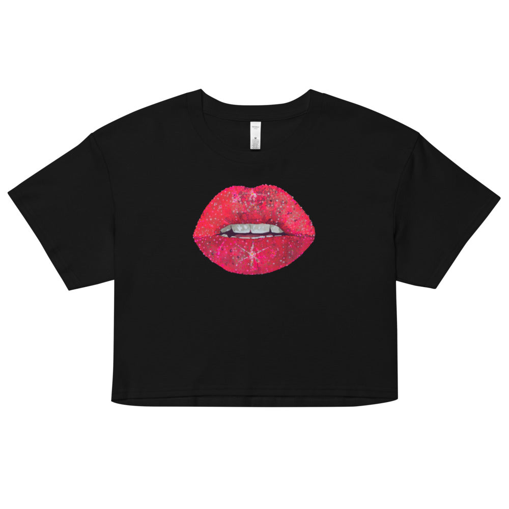 Red Glitter Lips design by Kirsten Blackburn on crop top