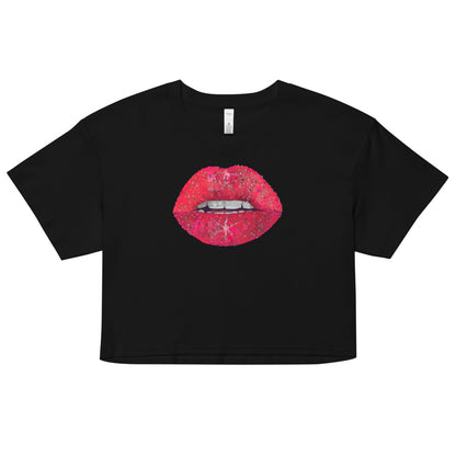 Red Glitter Lips design by Kirsten Blackburn on crop top