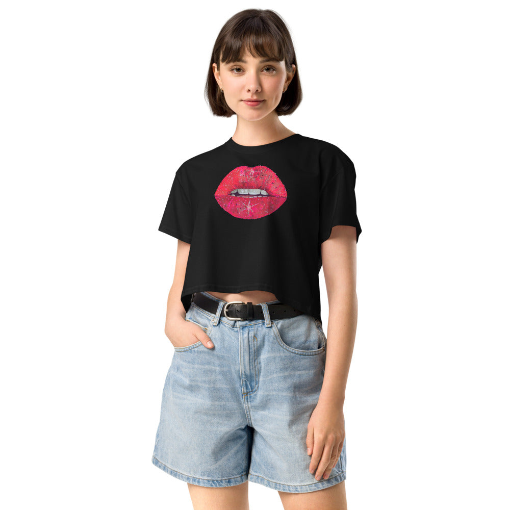 Red Glitter Lips design by Kirsten Blackburn on crop top