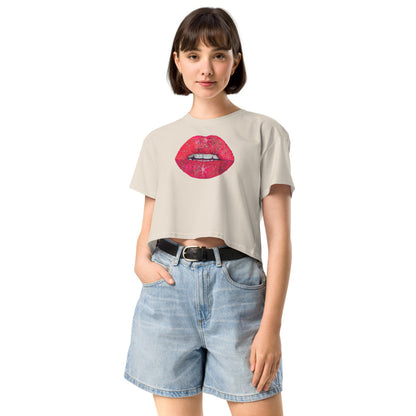 Red Glitter Lips design by Kirsten Blackburn on crop top