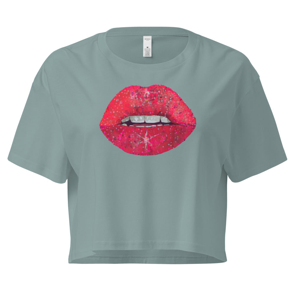 Red Glitter Lips design by Kirsten Blackburn on crop top