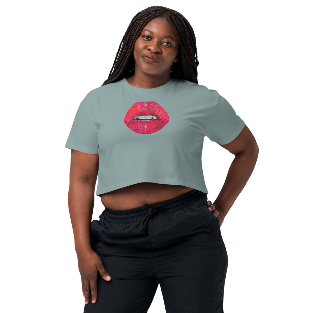Red Glitter Lips design by Kirsten Blackburn on crop top