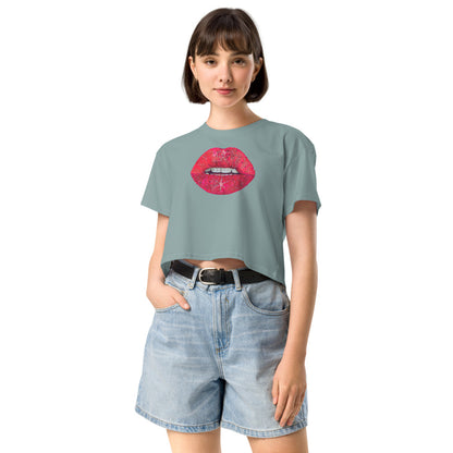 Red Glitter Lips design by Kirsten Blackburn on crop top