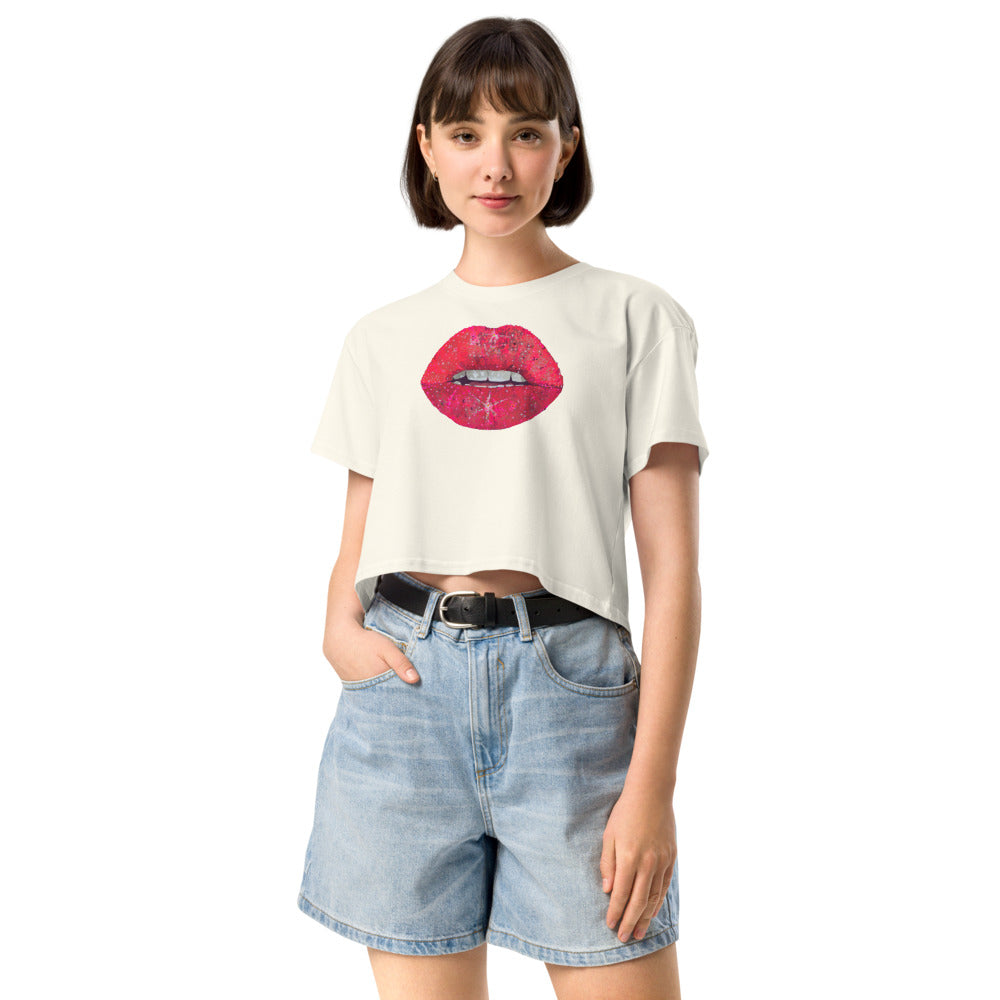 Red Glitter Lips design by Kirsten Blackburn on crop top