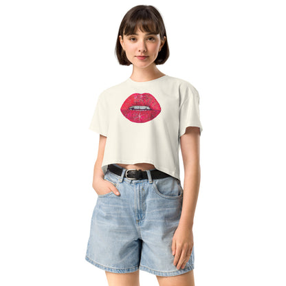 Red Glitter Lips design by Kirsten Blackburn on crop top