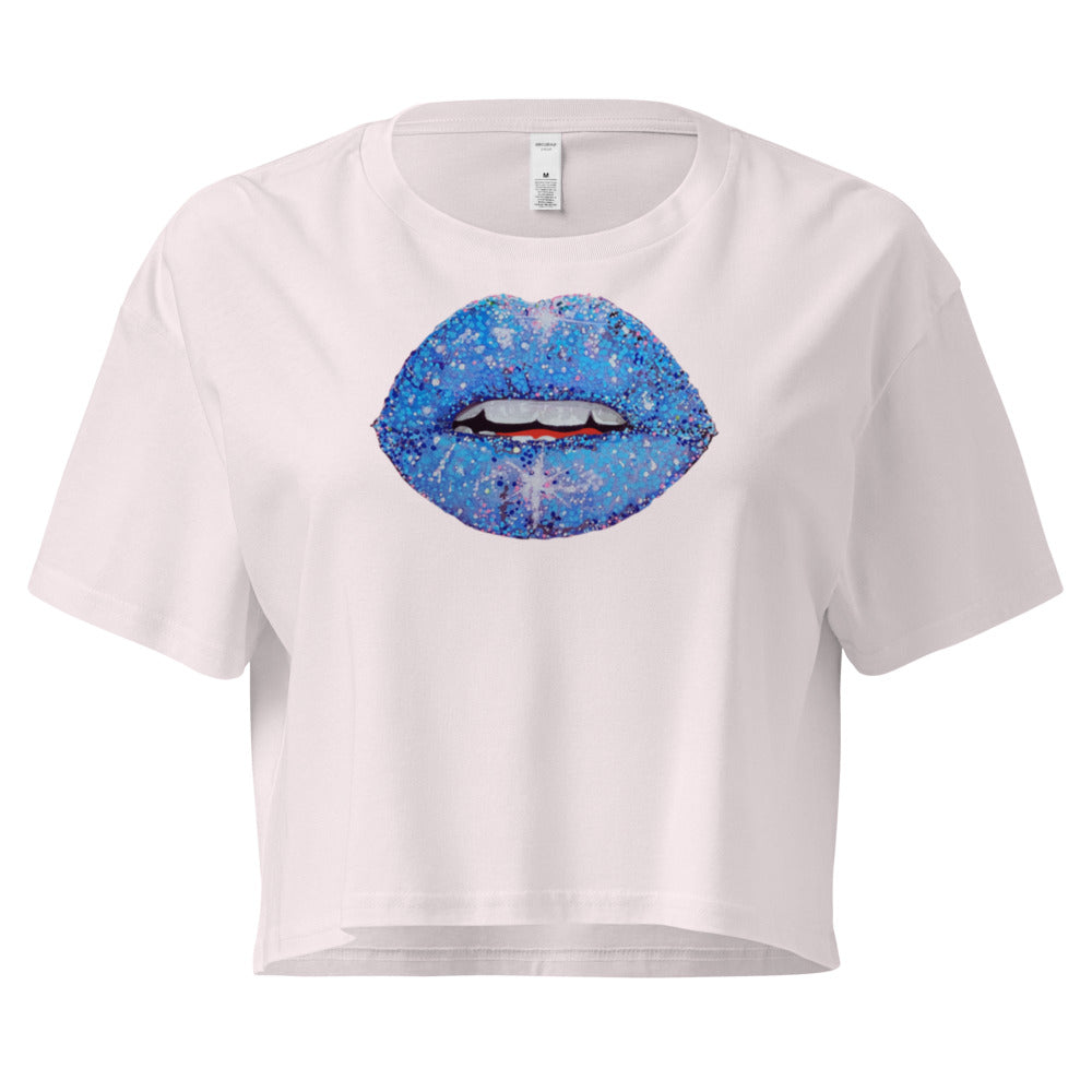 Blue Glitter Lips design by Kirsten Blackburn on crop top