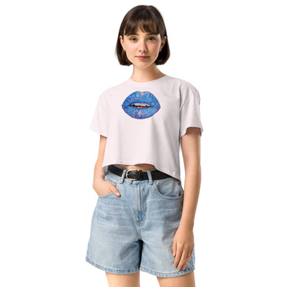 Blue Glitter Lips design by Kirsten Blackburn on crop top