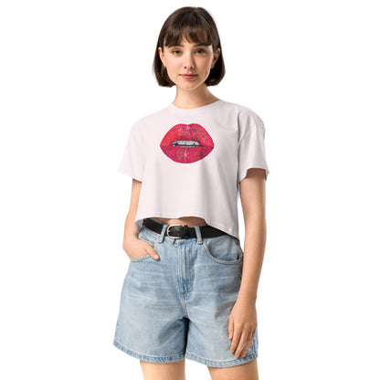 Red Glitter Lips design by Kirsten Blackburn on crop top