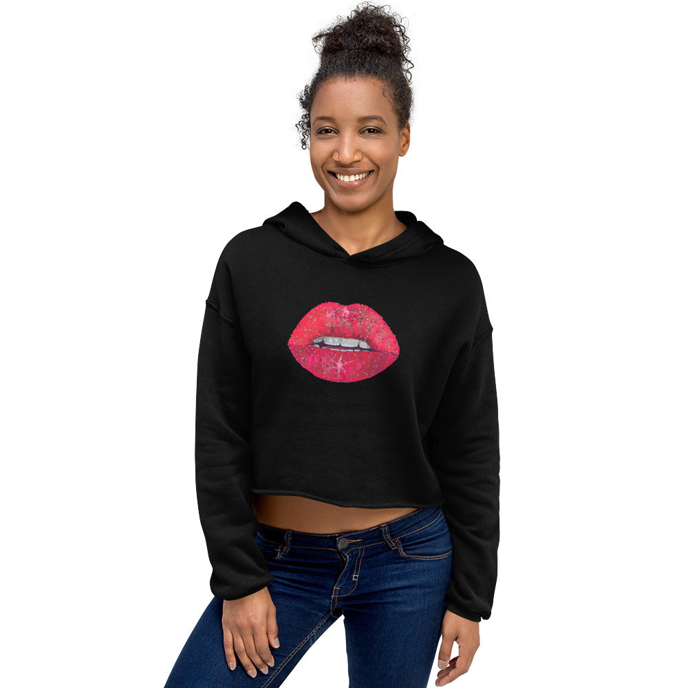 Red Glitter Lips design by Kirsten Blackburn on crop hoodie