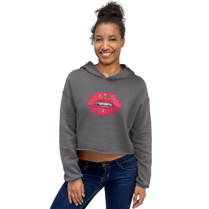 Red Glitter Lips design by Kirsten Blackburn on crop hoodie
