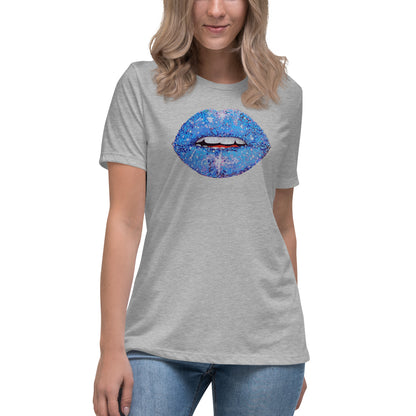 Blue Glitter Lips design by Kirsten Blackburn on women's relaxed tee