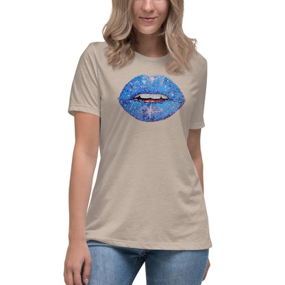 Blue Glitter Lips design by Kirsten Blackburn on women's relaxed tee